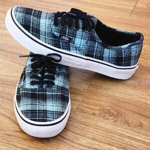 Vans Flannel Plaid Turquoise Sneakers 8 Excellent